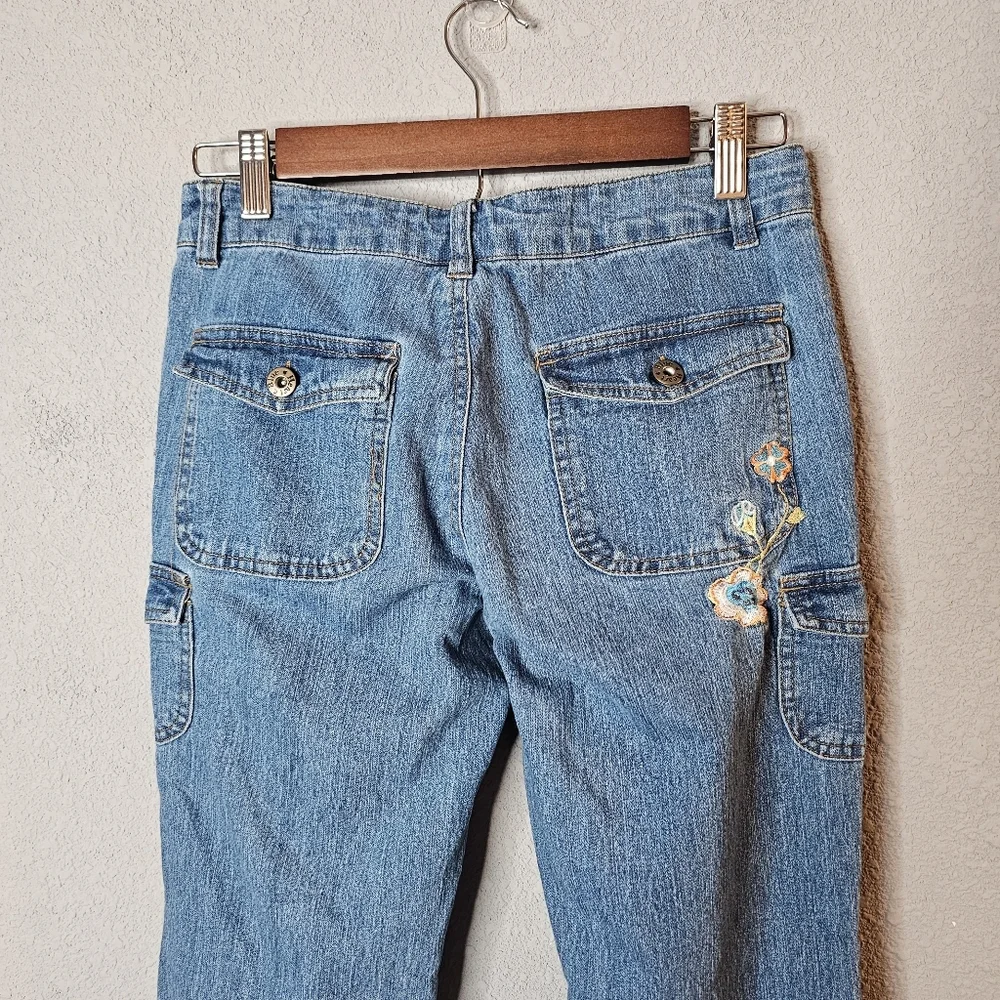 Vtg Blue Heart‎ Girls Blue Jeans Size 14 Embroidered Flower Straight Leg